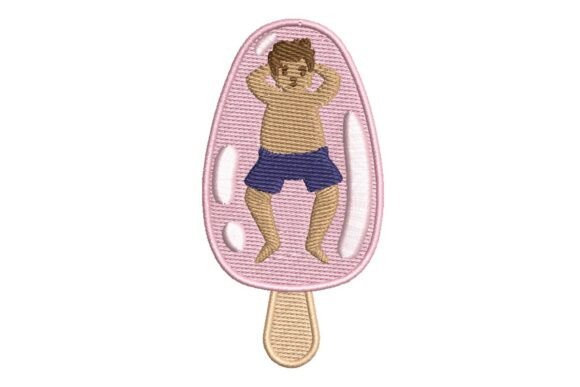 Relaxed Person on Popsicle Floatie Embroidery Design